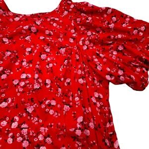 OLD NAVY 2X Red Pink Floral Rose Prairie Cottage Short Sleeve Smocked Maxi Dress